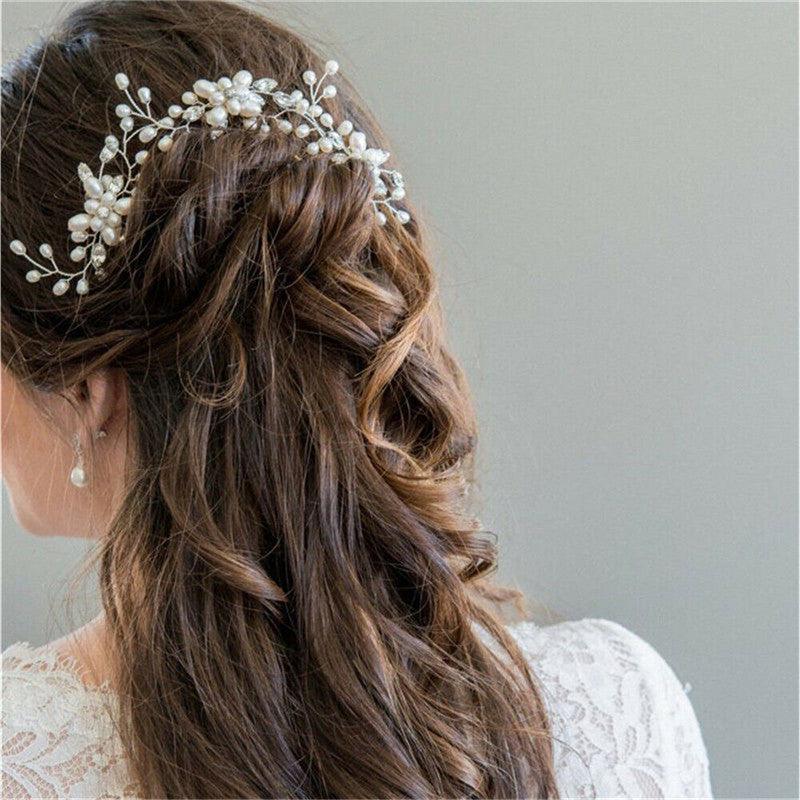 Crystal Pearl Bridal Tiaras Hairbands Hairpins Bridesmaid Diamante Hair Vine Accessories Wedding Jewelry 35cm Headwear Gorgeous Hair Accessories For Women