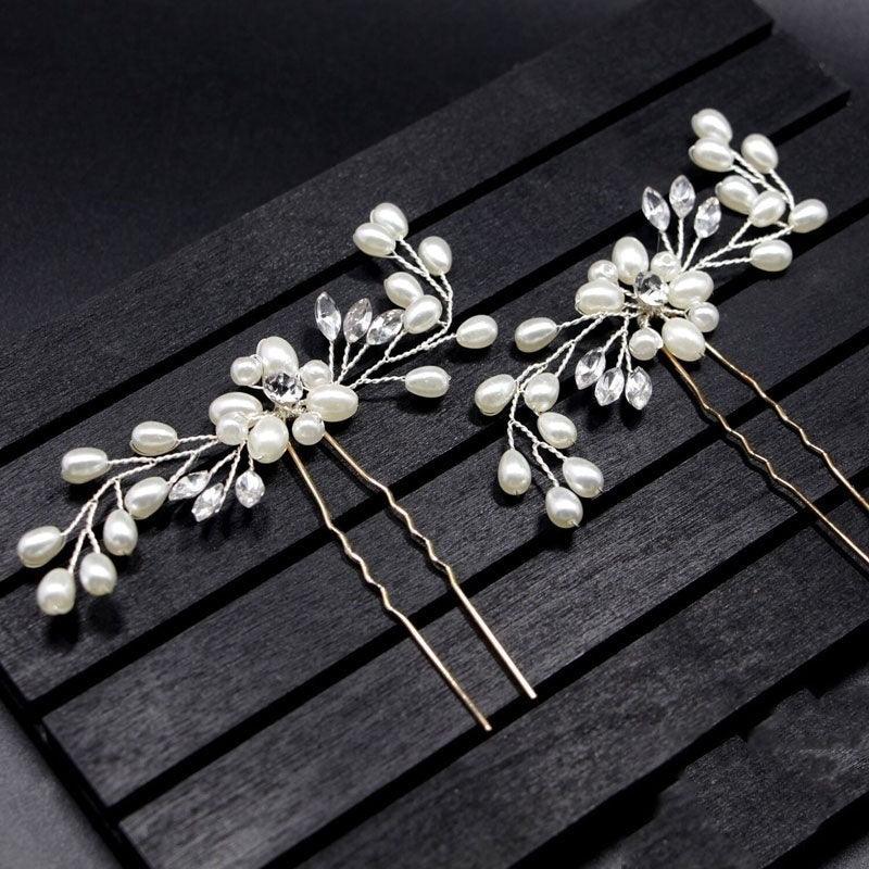Crystal Pearl Bridal Tiaras Hairbands Hairpins Bridesmaid Diamante Hair Vine Accessories Wedding Jewelry 35cm Headwear Gorgeous Hair Accessories For Women