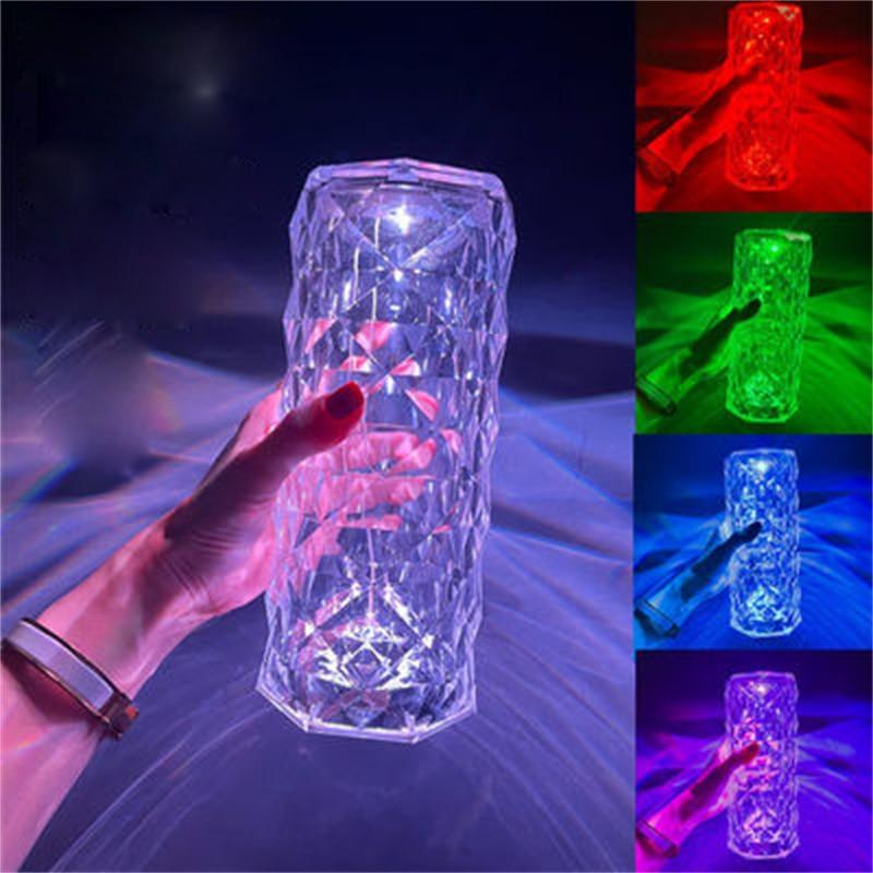 Crystal Table Lamp Rose Light Projector 3/16 Colors Adjustable Romantic Diamond Atmosphere Light USB Bedroom Touch Night Light Decorative Table Lamp Cute Study Lamps for Bedroom Décor