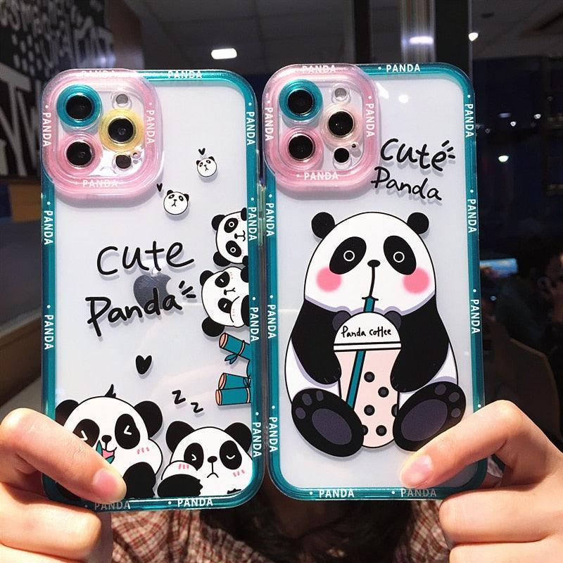 Cute Animal Panda Bear Phone Case For iPhone 14 Pro Max 13 12 11 X XS XR 7 8 Plus Transparent Soft Shockproof Camera Lens Protection Soft Silicone Shockproof Phone Case for iPhone