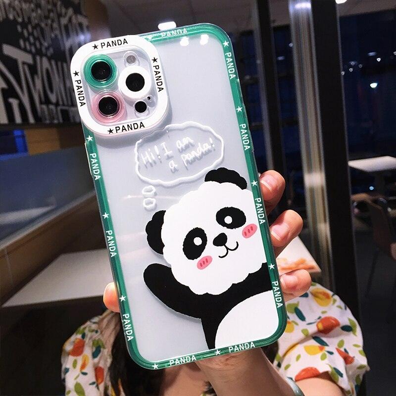 Cute Animal Panda Bear Phone Case For iPhone 14 Pro Max 13 12 11 X XS XR 7 8 Plus Transparent Soft Shockproof Camera Lens Protection Soft Silicone Shockproof Phone Case for iPhone