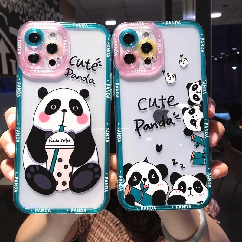 Cute Animal Panda Bear Phone Case For iPhone 14 Pro Max 13 12 11 X XS XR 7 8 Plus Transparent Soft Shockproof Camera Lens Protection Soft Silicone Shockproof Phone Case for iPhone