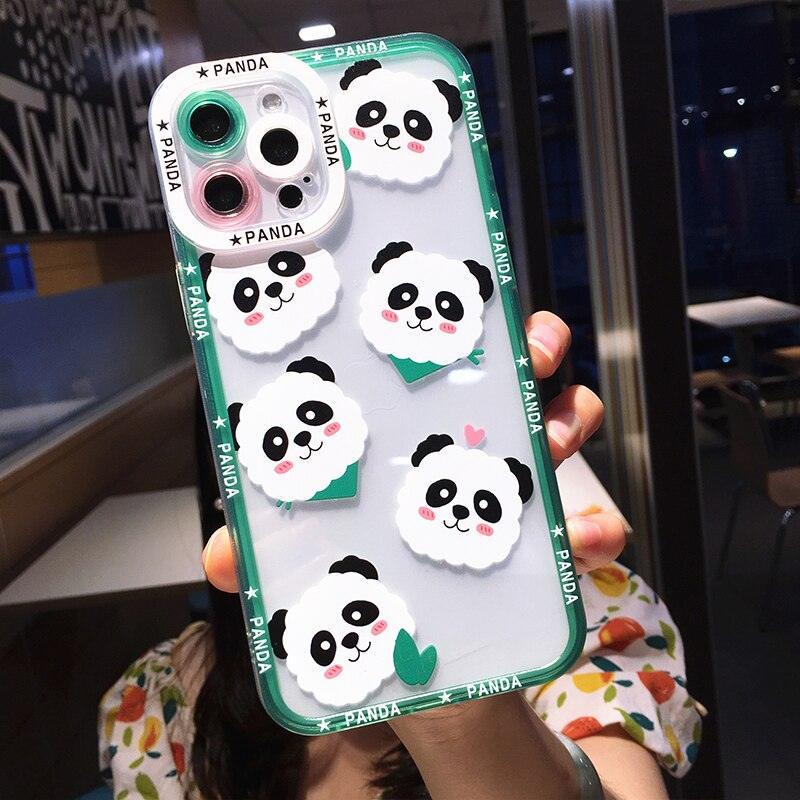 Cute Animal Panda Bear Phone Case For iPhone 14 Pro Max 13 12 11 X XS XR 7 8 Plus Transparent Soft Shockproof Camera Lens Protection Soft Silicone Shockproof Phone Case for iPhone