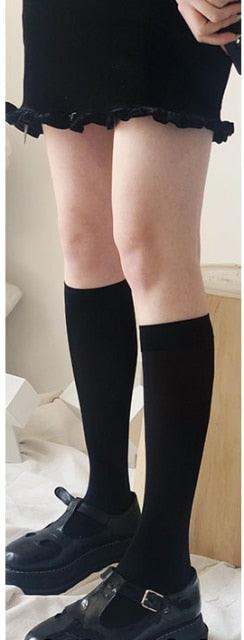Cute Black White Velvet Warm Long Socks Solid Color Knee High Female Socks Fashion Nylon Stockings For Women