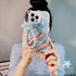 Cute Blue Bear Ears Flower Transparent Phone Case Chain Silicone Case for iphone 14 13 12 11 Pro Max XR XS Clear Soft Cover Clear Floral Bear Camera Lens Case with Lovely Flower Bracelet Chain for Women Girls