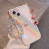 Cute Blue Bear Ears Flower Transparent Phone Case Chain Silicone Case for iphone 14 13 12 11 Pro Max XR XS Clear Soft Cover Clear Floral Bear Camera Lens Case with Lovely Flower Bracelet Chain for Women Girls