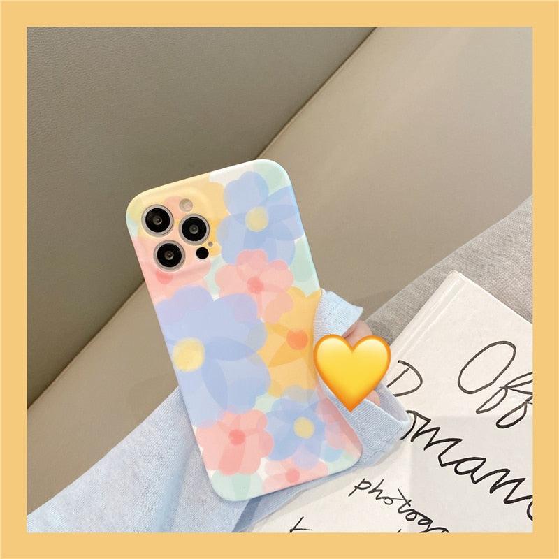 Cute Colorful Flowers Phone Case For iPhone 13 Pro Max 12 Mini 11 X XS XR 7 8 Plus Fashion Floral Soft Shockproof Cover Clear Cute Floral Design Back Cover