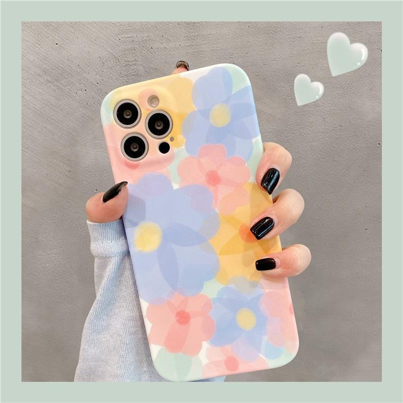 Cute Colorful Flowers Phone Case For iPhone 13 Pro Max 12 Mini 11 X XS XR 7 8 Plus Fashion Floral Soft Shockproof Cover Clear Cute Floral Design Back Cover