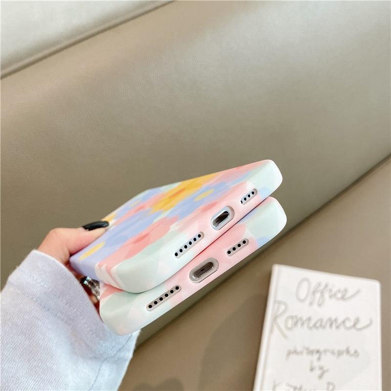 Cute Colorful Flowers Phone Case For iPhone 13 Pro Max 12 Mini 11 X XS XR 7 8 Plus Fashion Floral Soft Shockproof Cover Clear Cute Floral Design Back Cover