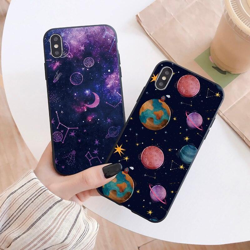 Cute Colorful Planet Star Phone Case For iPhone XR X XS Max 7 8 Plus SE 13 12 11 Pro Max Mini Hard Shockproof Cover Star Moon Planet Pattern Design for Girl Women Boy Men Shockproof Silicone Protective Phone Case