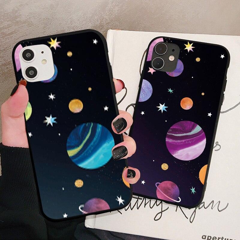 Cute Colorful Planet Star Phone Case For iPhone XR X XS Max 7 8 Plus SE 13 12 11 Pro Max Mini Hard Shockproof Cover Star Moon Planet Pattern Design for Girl Women Boy Men Shockproof Silicone Protective Phone Case