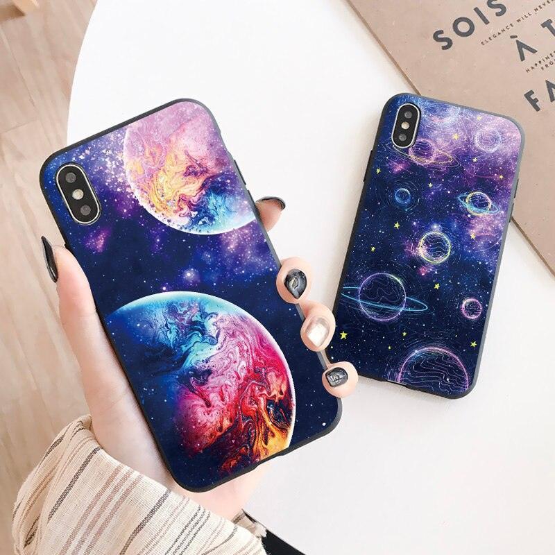 Cute Colorful Planet Star Phone Case For iPhone XR X XS Max 7 8 Plus SE 13 12 11 Pro Max Mini Hard Shockproof Cover Star Moon Planet Pattern Design for Girl Women Boy Men Shockproof Silicone Protective Phone Case