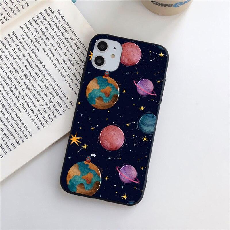 Cute Colorful Planet Star Phone Case For iPhone XR X XS Max 7 8 Plus SE 13 12 11 Pro Max Mini Hard Shockproof Cover Star Moon Planet Pattern Design for Girl Women Boy Men Shockproof Silicone Protective Phone Case