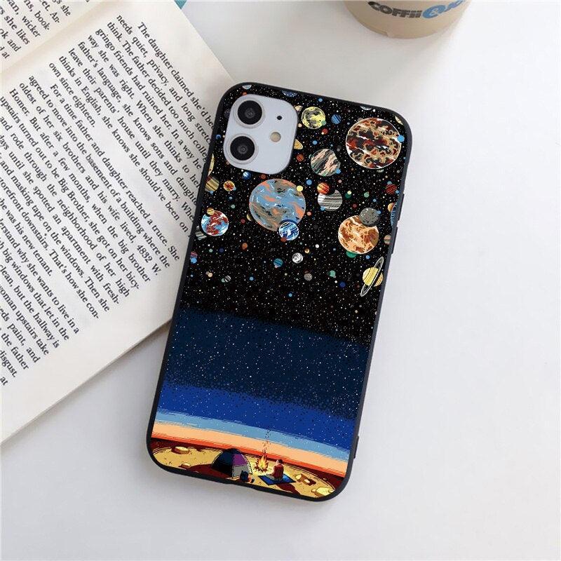 Cute Colorful Planet Star Phone Case For iPhone XR X XS Max 7 8 Plus SE 13 12 11 Pro Max Mini Hard Shockproof Cover Star Moon Planet Pattern Design for Girl Women Boy Men Shockproof Silicone Protective Phone Case