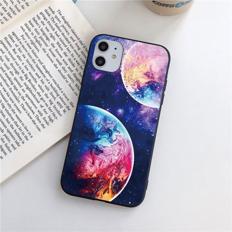 Cute Colorful Planet Star Phone Case For iPhone XR X XS Max 7 8 Plus SE 13 12 11 Pro Max Mini Hard Shockproof Cover Star Moon Planet Pattern Design for Girl Women Boy Men Shockproof Silicone Protective Phone Case