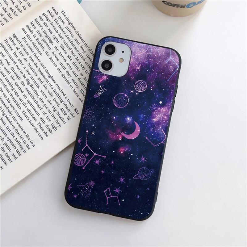 Cute Colorful Planet Star Phone Case For iPhone XR X XS Max 7 8 Plus SE 13 12 11 Pro Max Mini Hard Shockproof Cover Star Moon Planet Pattern Design for Girl Women Boy Men Shockproof Silicone Protective Phone Case