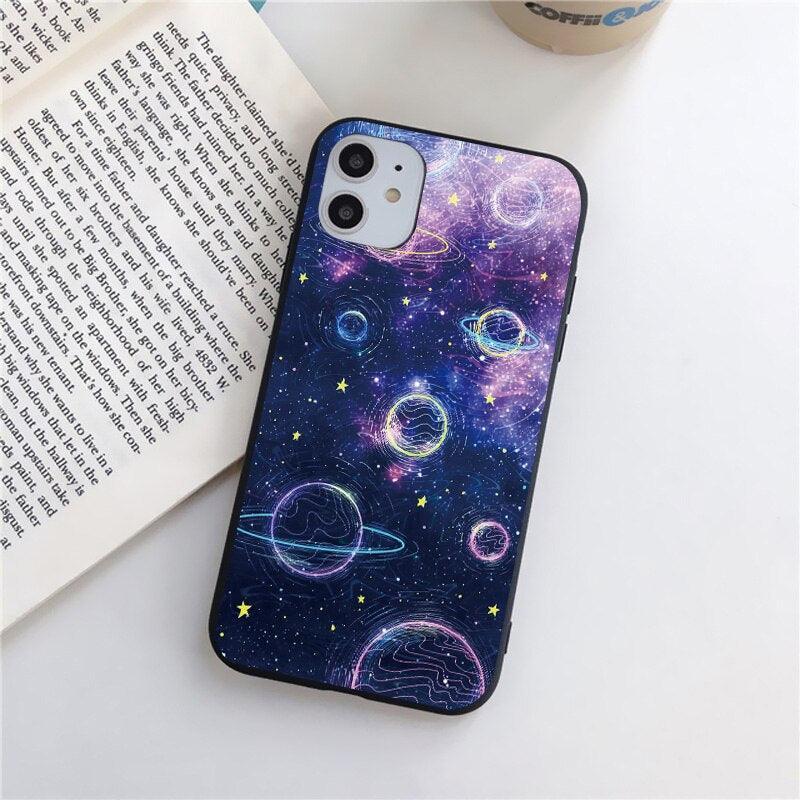 Cute Colorful Planet Star Phone Case For iPhone XR X XS Max 7 8 Plus SE 13 12 11 Pro Max Mini Hard Shockproof Cover Star Moon Planet Pattern Design for Girl Women Boy Men Shockproof Silicone Protective Phone Case