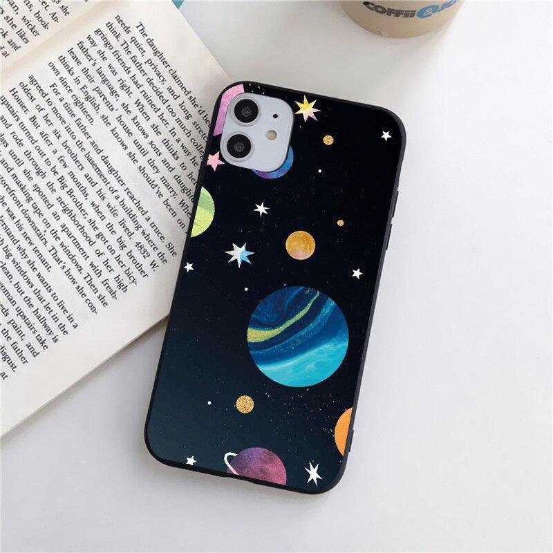 Cute Colorful Planet Star Phone Case For iPhone XR X XS Max 7 8 Plus SE 13 12 11 Pro Max Mini Hard Shockproof Cover Star Moon Planet Pattern Design for Girl Women Boy Men Shockproof Silicone Protective Phone Case