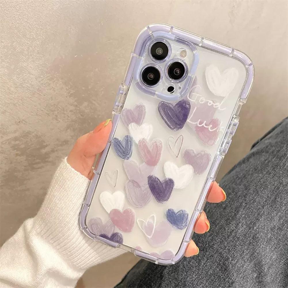 Cute Love Heart Soft Shockproof Bumper Transparent Phone Case For iPhone 12 13 Pro Max Silicone Back Cover Case  Cute Side Small Pattern for Women Girls Soft Silicone Shockproof Protective Cover