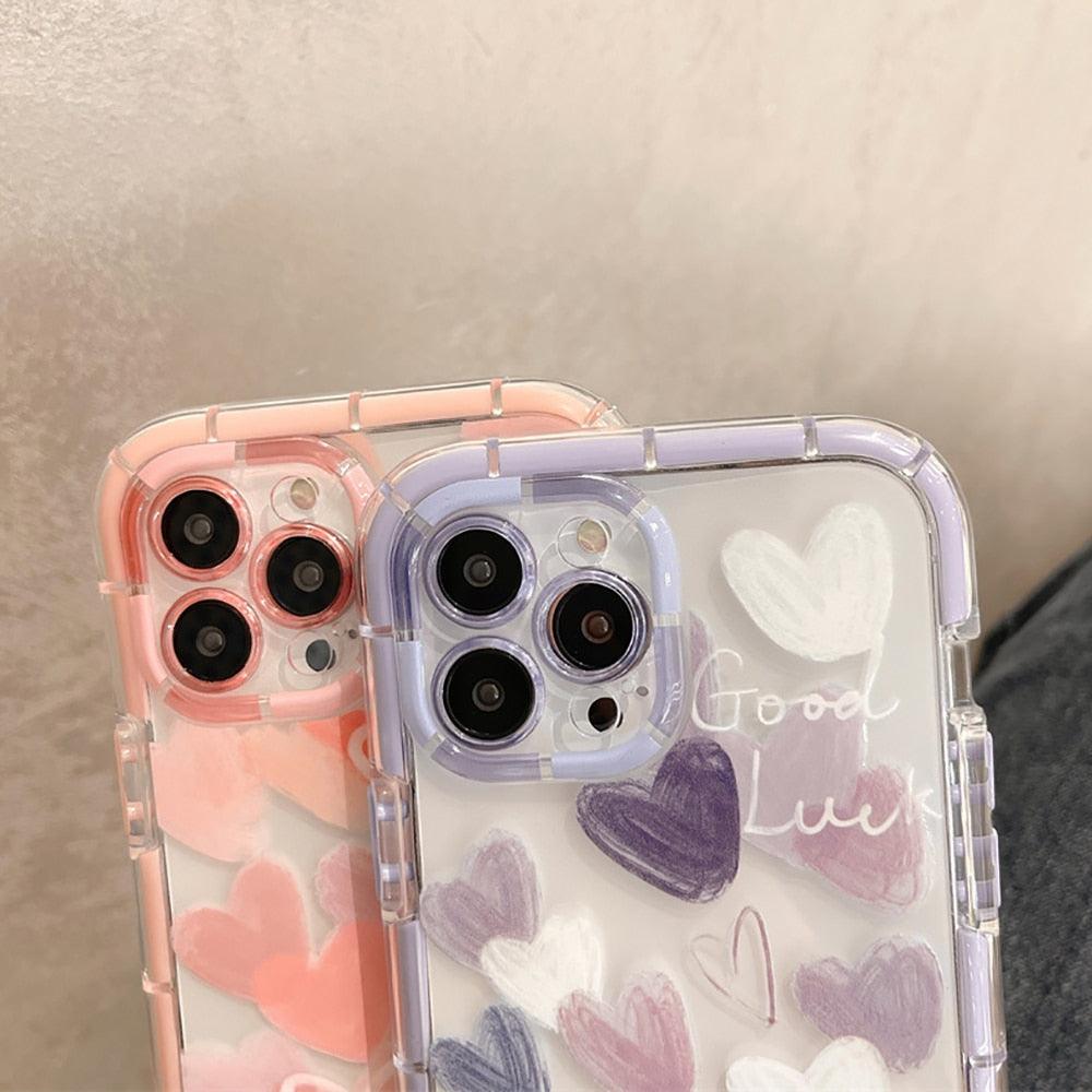 Cute Love Heart Soft Shockproof Bumper Transparent Phone Case For iPhone 12 13 Pro Max Silicone Back Cover Case  Cute Side Small Pattern for Women Girls Soft Silicone Shockproof Protective Cover