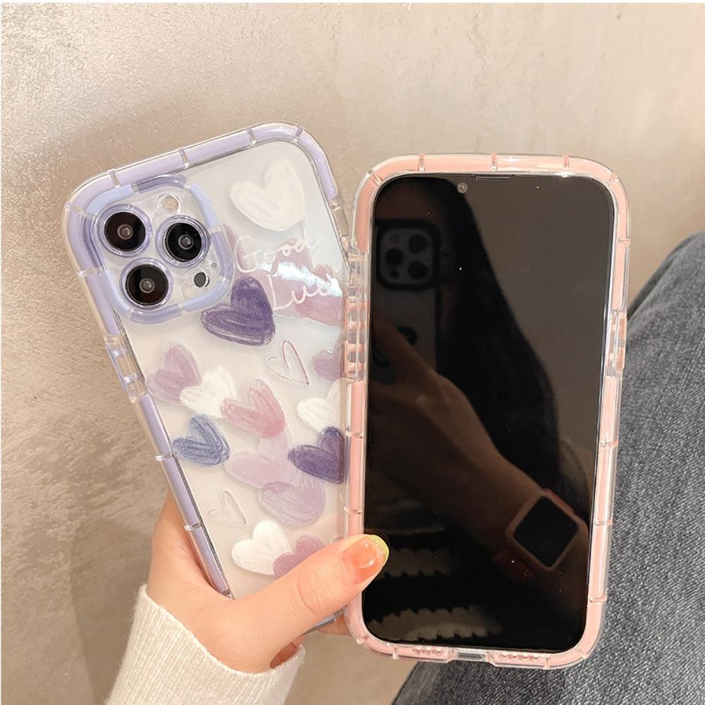 Cute Love Heart Soft Shockproof Bumper Transparent Phone Case For iPhone 12 13 Pro Max Silicone Back Cover Case  Cute Side Small Pattern for Women Girls Soft Silicone Shockproof Protective Cover