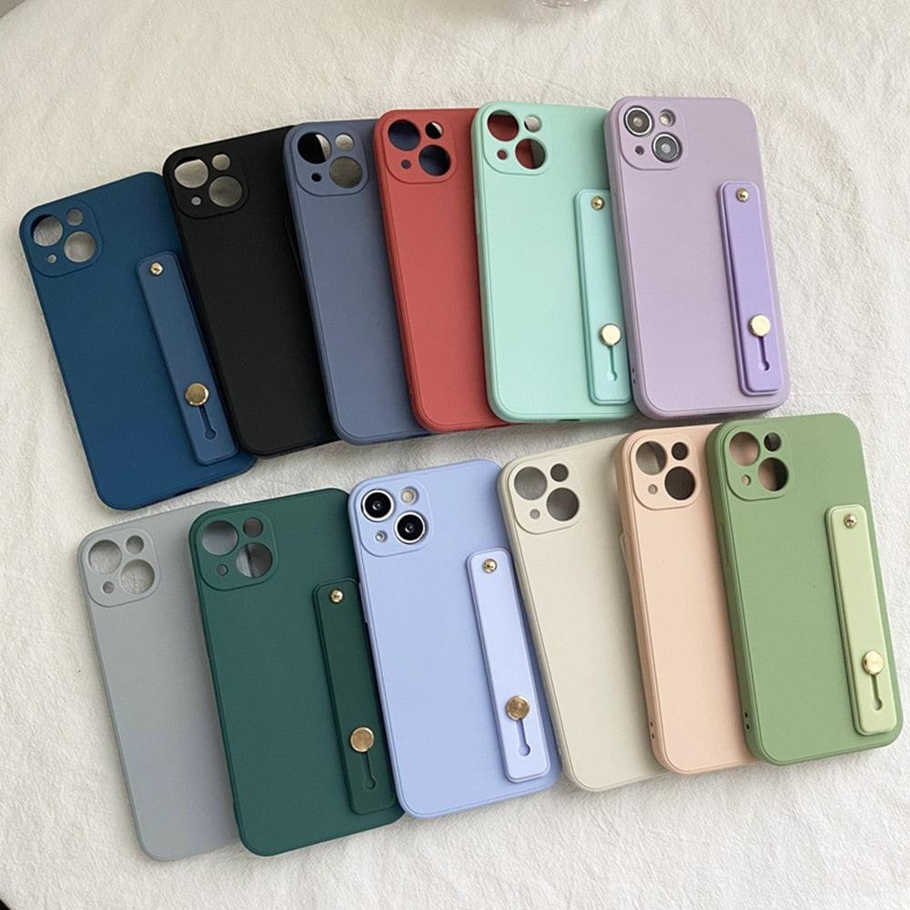 Cute Wrist Strap Soft Silicone Slim Protective Case with Strap Cover Square Silicone Phone Case For iPhone 11 13 12 Pro XR XS Max X 6 6s 7 8 Plus SE2 Candy Colors Soft Back Cover