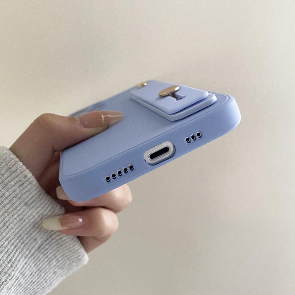 Cute Wrist Strap Soft Silicone Slim Protective Case with Strap Cover Square Silicone Phone Case For iPhone 11 13 12 Pro XR XS Max X 6 6s 7 8 Plus SE2 Candy Colors Soft Back Cover