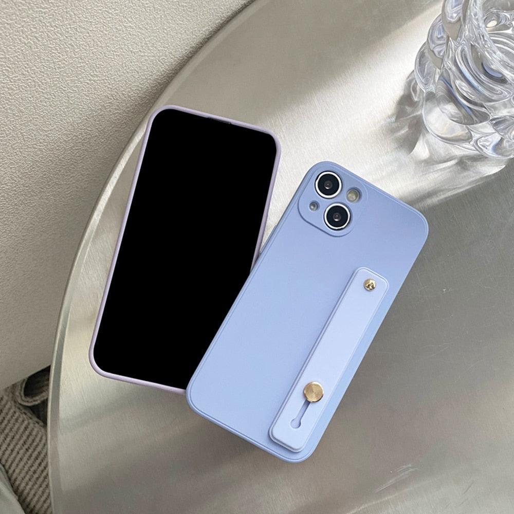 Cute Wrist Strap Soft Silicone Slim Protective Case with Strap Cover Square Silicone Phone Case For iPhone 11 13 12 Pro XR XS Max X 6 6s 7 8 Plus SE2 Candy Colors Soft Back Cover