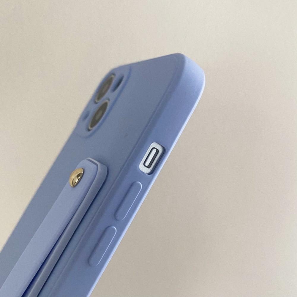 Cute Wrist Strap Soft Silicone Slim Protective Case with Strap Cover Square Silicone Phone Case For iPhone 11 13 12 Pro XR XS Max X 6 6s 7 8 Plus SE2 Candy Colors Soft Back Cover