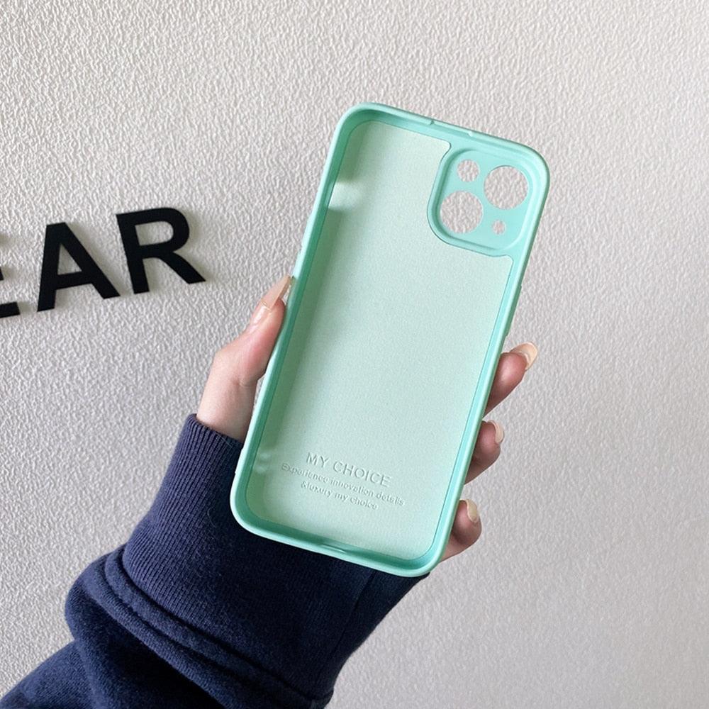 Cute Wrist Strap Soft Silicone Slim Protective Case with Strap Cover Square Silicone Phone Case For iPhone 11 13 12 Pro XR XS Max X 6 6s 7 8 Plus SE2 Candy Colors Soft Back Cover