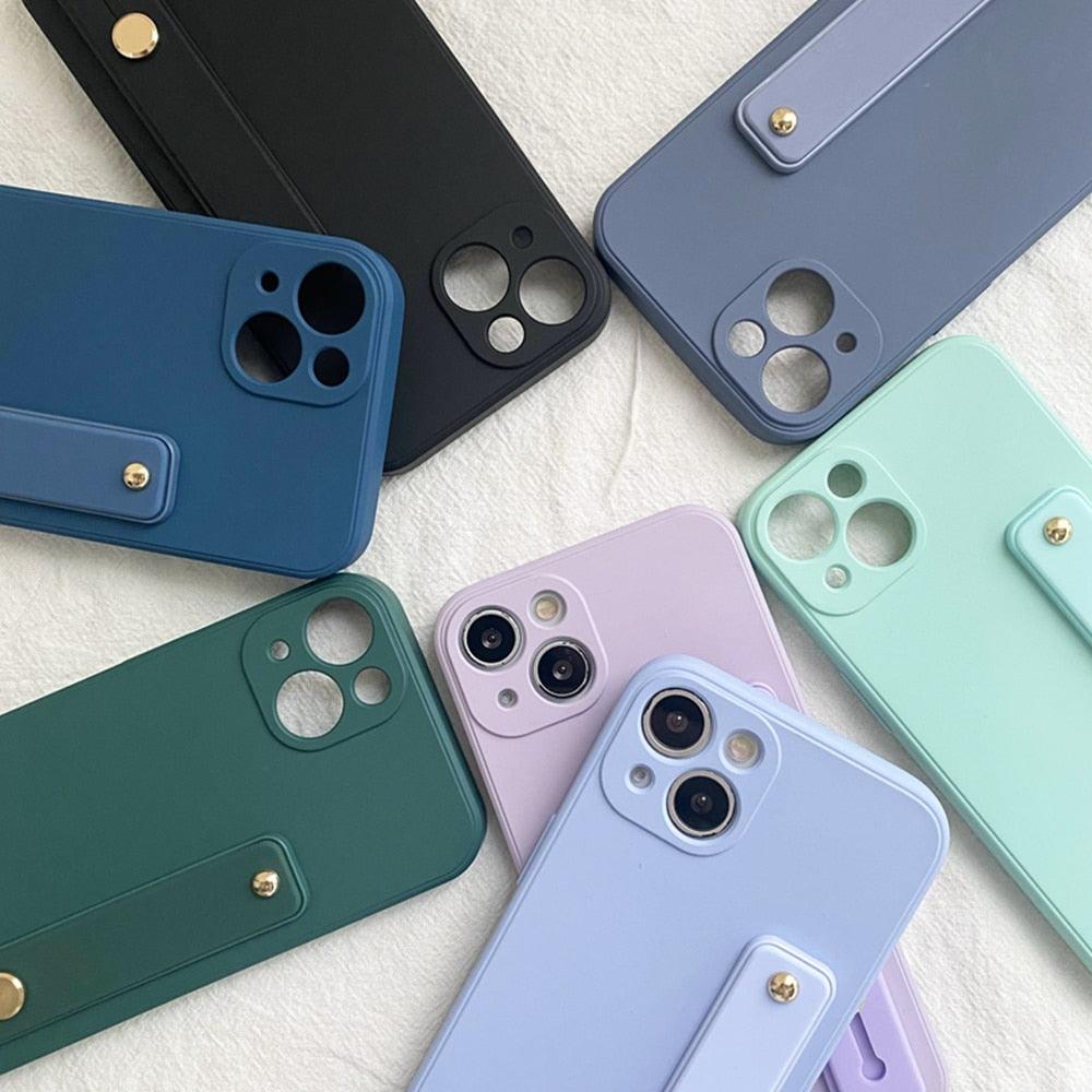 Cute Wrist Strap Soft Silicone Slim Protective Case with Strap Cover Square Silicone Phone Case For iPhone 11 13 12 Pro XR XS Max X 6 6s 7 8 Plus SE2 Candy Colors Soft Back Cover