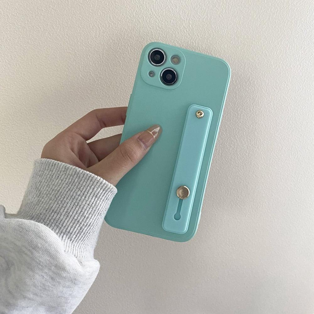 Cute Wrist Strap Soft Silicone Slim Protective Case with Strap Cover Square Silicone Phone Case For iPhone 11 13 12 Pro XR XS Max X 6 6s 7 8 Plus SE2 Candy Colors Soft Back Cover