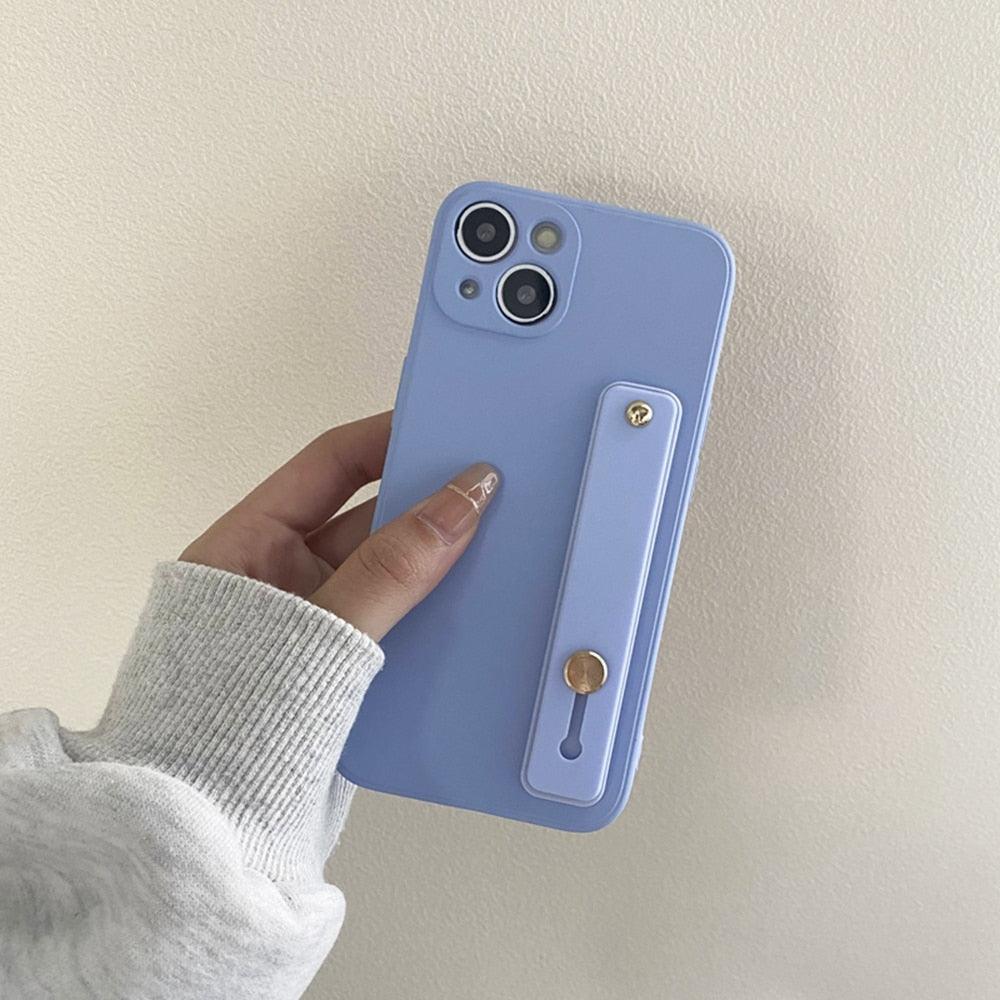 Cute Wrist Strap Soft Silicone Slim Protective Case with Strap Cover Square Silicone Phone Case For iPhone 11 13 12 Pro XR XS Max X 6 6s 7 8 Plus SE2 Candy Colors Soft Back Cover