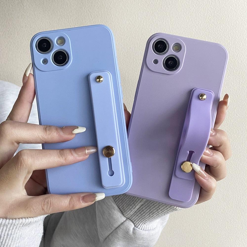 Cute Wrist Strap Soft Silicone Slim Protective Case with Strap Cover Square Silicone Phone Case For iPhone 11 13 12 Pro XR XS Max X 6 6s 7 8 Plus SE2 Candy Colors Soft Back Cover