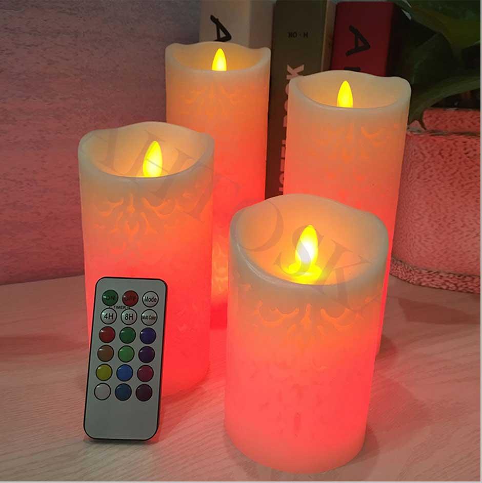 Dancing Flame LED Candle With RGB Remote Control Flickering Flameless Candles Real Wax Color Changing LED Pillar Candles Battery Operated Realistic Dancing Flame Fake Candle Wax Pillar Candle For Wedding Decoration Christmas Candle/Room Night Light