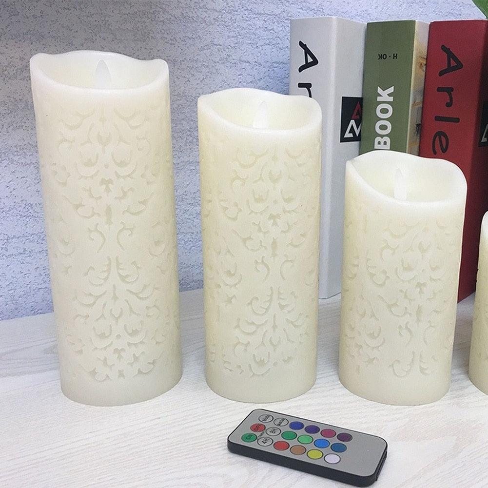 Dancing Flame LED Candle With RGB Remote Control Flickering Flameless Candles Real Wax Color Changing LED Pillar Candles Battery Operated Realistic Dancing Flame Fake Candle Wax Pillar Candle For Wedding Decoration Christmas Candle/Room Night Light