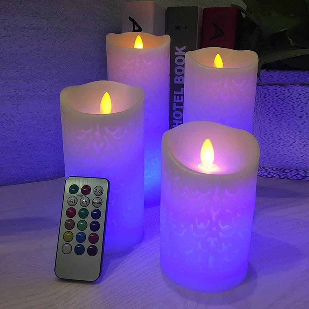 Dancing Flame LED Candle With RGB Remote Control Flickering Flameless Candles Real Wax Color Changing LED Pillar Candles Battery Operated Realistic Dancing Flame Fake Candle Wax Pillar Candle For Wedding Decoration Christmas Candle/Room Night Light