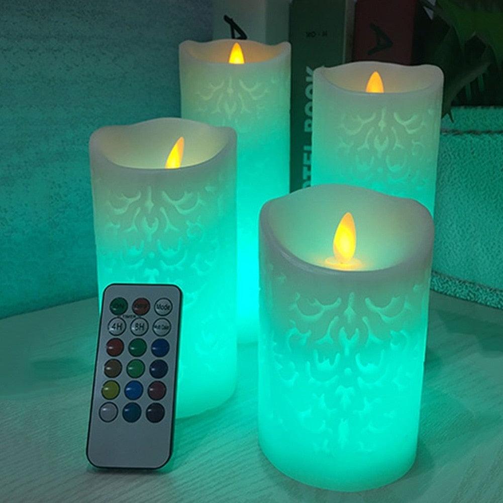 Dancing Flame LED Candle With RGB Remote Control Flickering Flameless Candles Real Wax Color Changing LED Pillar Candles Battery Operated Realistic Dancing Flame Fake Candle Wax Pillar Candle For Wedding Decoration Christmas Candle/Room Night Light