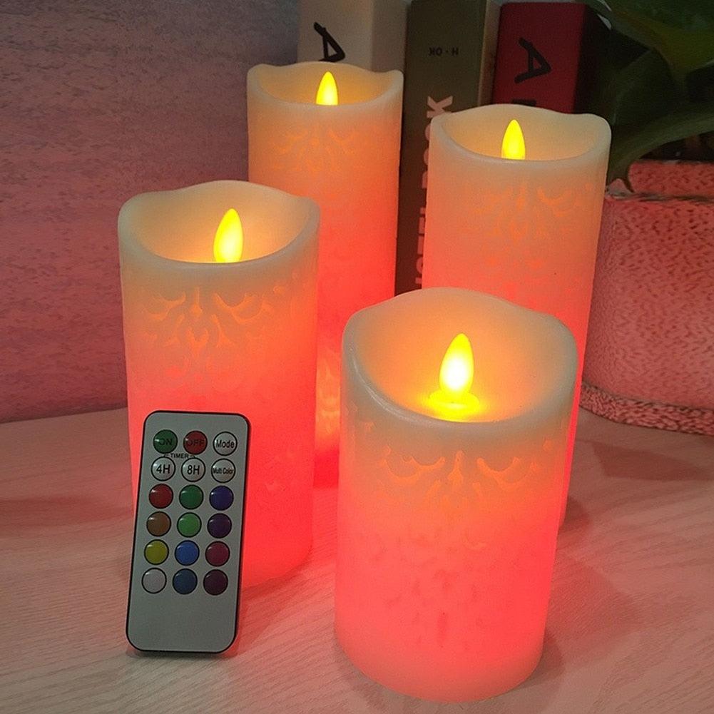 Dancing Flame LED Candle With RGB Remote Control Flickering Flameless Candles Real Wax Color Changing LED Pillar Candles Battery Operated Realistic Dancing Flame Fake Candle Wax Pillar Candle For Wedding Decoration Christmas Candle/Room Night Light