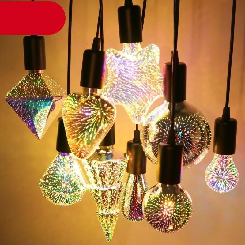 Decoration LED Light Bulb Vintage Star Fireworks Bulb Lamp For Home Party Balcony Garden Christmas Halloween Decoration LED Multicolor Infinity 3D Fireworks Effect