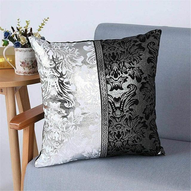 Decorative Luxury Vintage Square Throw Pillow Cover Decoration Vintage Floral Printed Black Silver Contrast Cushion Cover Black And Silver Floral Pillow Case For Car Sofa Decor Pillowcase Pillow Covers 45x45CM