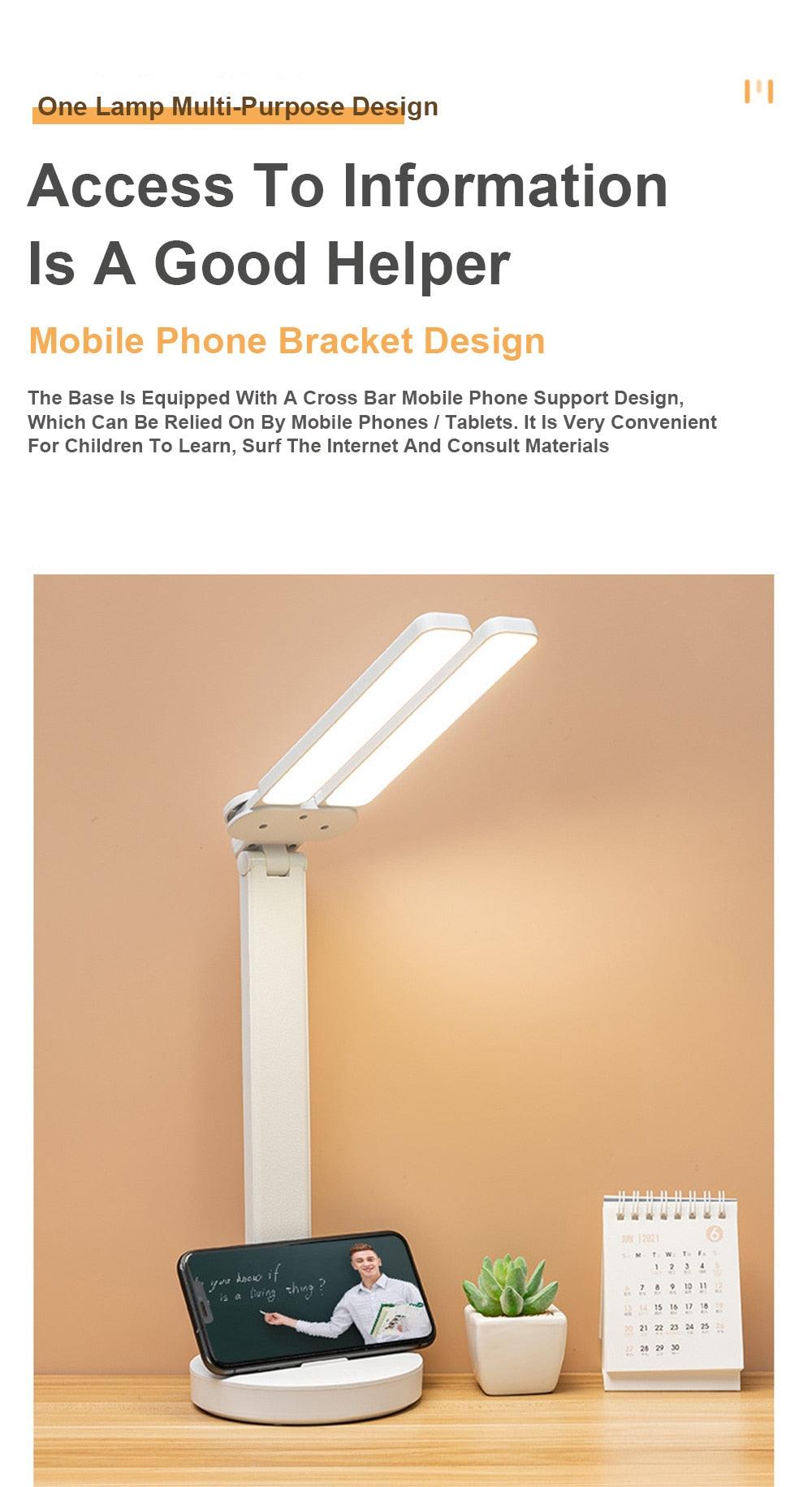 Double Lamp Cap Led Foldable Reading Lamp For Children's Mobile Phone Bracket Desk Study Light Free Shipping Bedroom Table Lamps Decorative Table Lamp Cute Study Lamps for Bedroom Décor