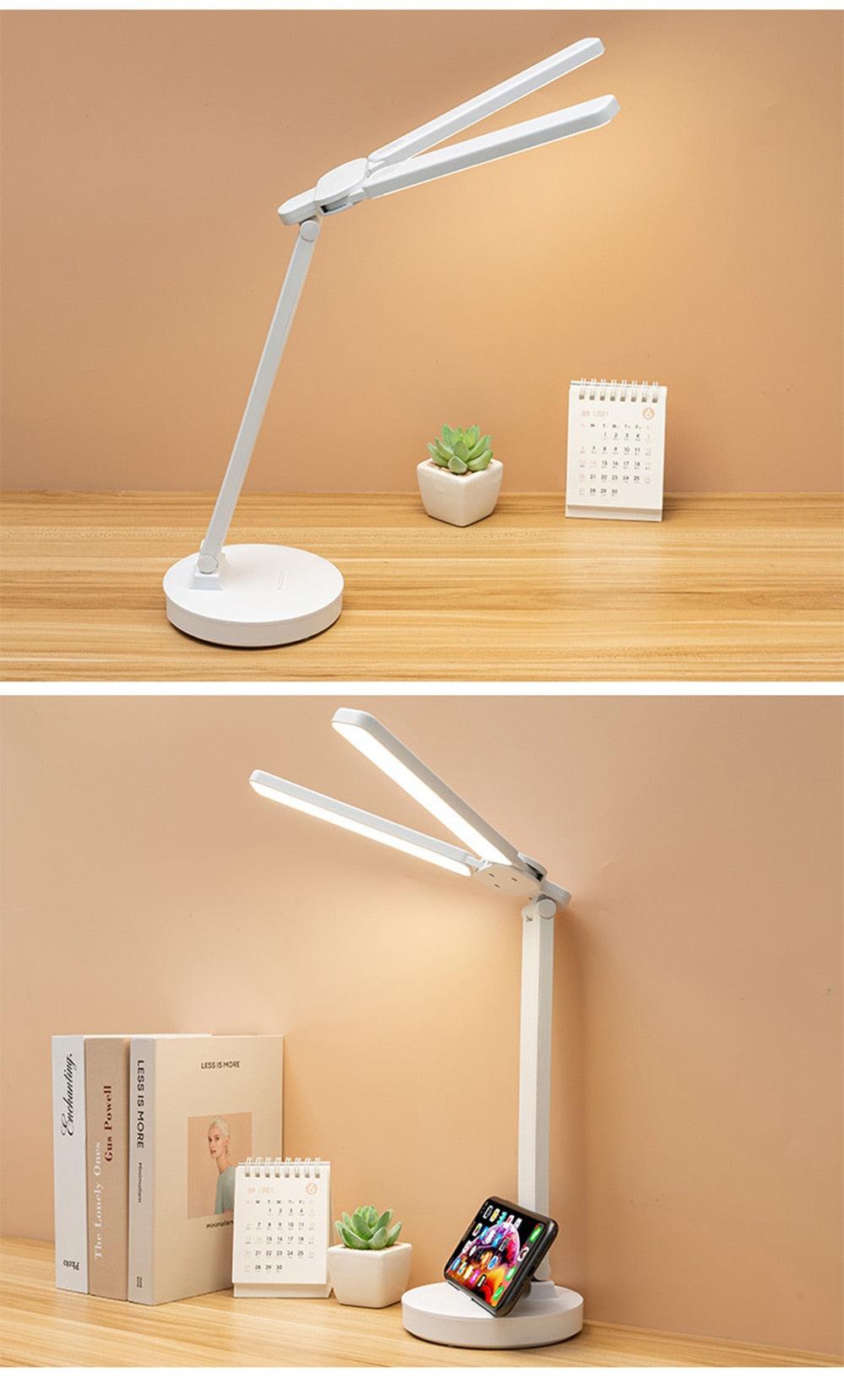Double Lamp Cap Led Foldable Reading Lamp For Children's Mobile Phone Bracket Desk Study Light Free Shipping Bedroom Table Lamps Decorative Table Lamp Cute Study Lamps for Bedroom Décor