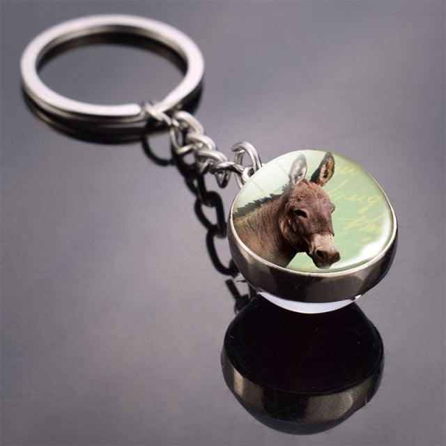 Double Side Glass Ball Animal Keychain Transparent Glass Beads Pendant Tiger Wolf Fox Lion Key Chain Black Cat Horse Moon Key Ring Pendant Charm Bag Key Chain Holder Glass Ball Key Chain Pendant Glow in The Dark