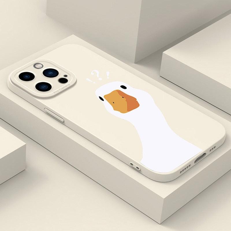 Doubt Duck Smile Case For iPhone 11 12 13 14 Pro Max XR XS X 7 8 Plus Mini Shockproof Soft Cute Duck Girls Phone Cover Soft Liquid Silicone Rubber Shockproof Reinforced Corner Bumper Cover