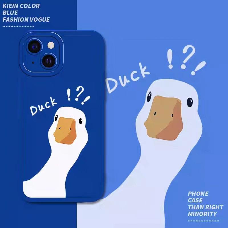 Doubt Duck Smile Case For iPhone 11 12 13 14 Pro Max XR XS X 7 8 Plus Mini Shockproof Soft Cute Duck Girls Phone Cover Soft Liquid Silicone Rubber Shockproof Reinforced Corner Bumper Cover