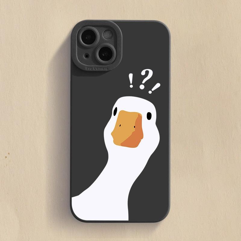 Doubt Duck Smile Case For iPhone 11 12 13 14 Pro Max XR XS X 7 8 Plus Mini Shockproof Soft Cute Duck Girls Phone Cover Soft Liquid Silicone Rubber Shockproof Reinforced Corner Bumper Cover