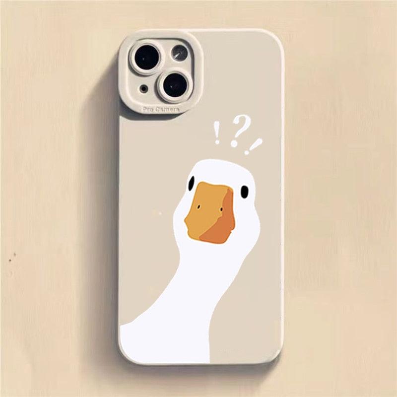 Doubt Duck Smile Case For iPhone 11 12 13 14 Pro Max XR XS X 7 8 Plus Mini Shockproof Soft Cute Duck Girls Phone Cover Soft Liquid Silicone Rubber Shockproof Reinforced Corner Bumper Cover