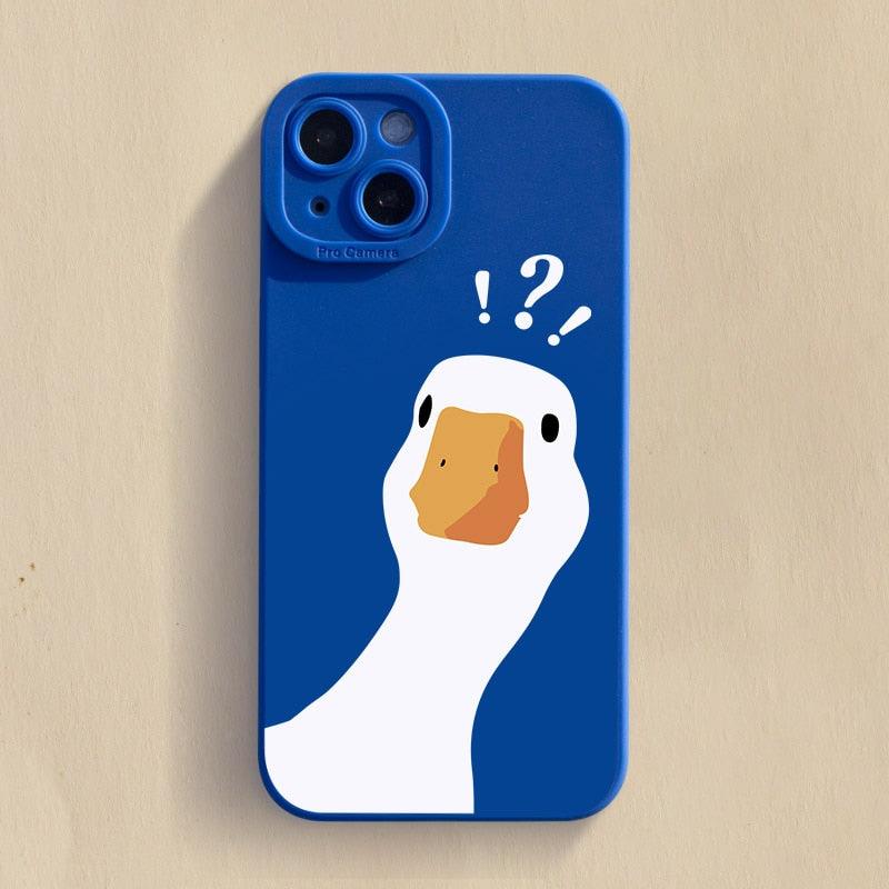 Doubt Duck Smile Case For iPhone 11 12 13 14 Pro Max XR XS X 7 8 Plus Mini Shockproof Soft Cute Duck Girls Phone Cover Soft Liquid Silicone Rubber Shockproof Reinforced Corner Bumper Cover