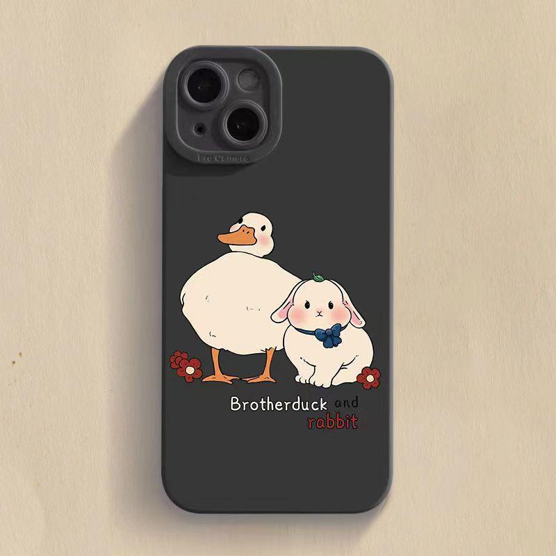 Doubt Duck Smile Case For iPhone 11 12 13 14 Pro Max XR XS X 7 8 Plus Mini Shockproof Soft Cute Duck Girls Phone Cover Soft Liquid Silicone Rubber Shockproof Reinforced Corner Bumper Cover